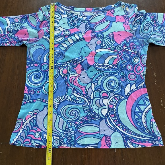 Lilly Pulitzer Women L Alida Boatneck 3/4 Sleeve Top Multi Sea Jewels Blue Pink - Picture 11 of 14
